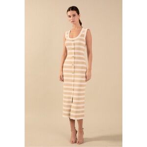 Chicest Style Sand and Ivory Knit Sleeveless Sweater Dress